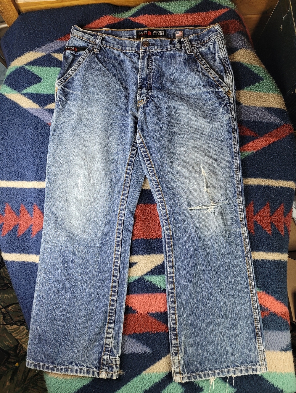 Ariat FR Low Rise M4 Boot Cut Jeans 36x28 Blue Denim Workwear CAT2 *Distressed*